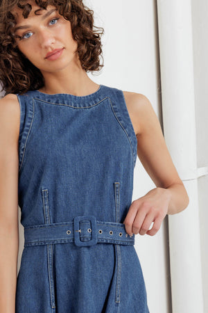 POET’S MUSE DENIM WOVEN MIDI DRESS