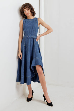 POET’S MUSE DENIM WOVEN MIDI DRESS