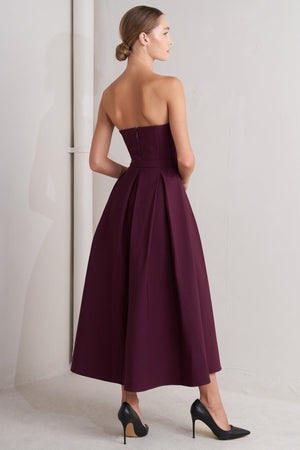 OPERA WINE WOVEN MIDI DRESS