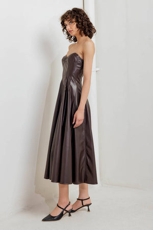 ESPRESSO DIVA FAUX LEATHER MIDI DRESS