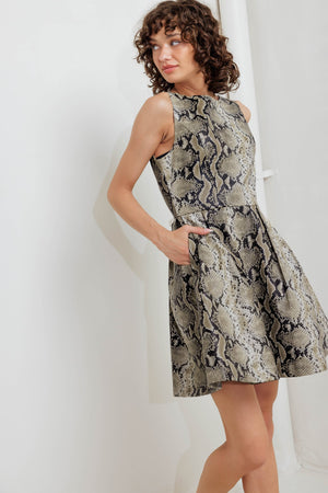 SNAKE GLAM FAUX LEATHER MINI DRESS