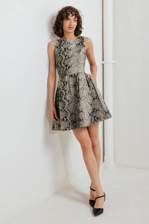 SNAKE GLAM FAUX LEATHER MINI DRESS