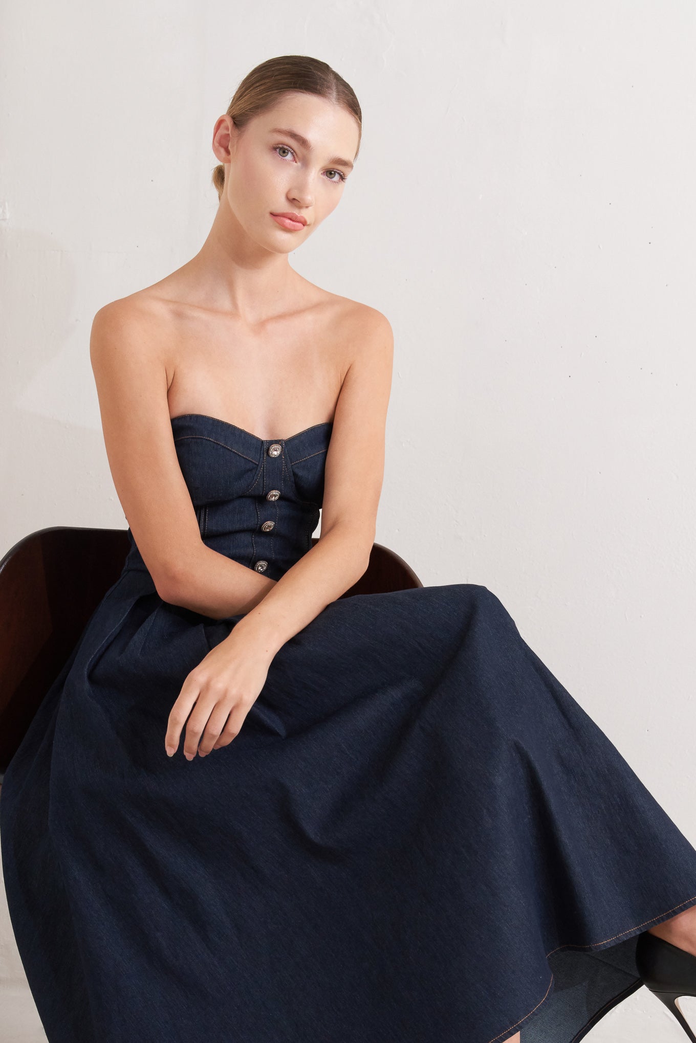 corset denim midi dress URBAN CORSET DENIM MIDI DRESS l FREEMARKET DARK DENIM / M