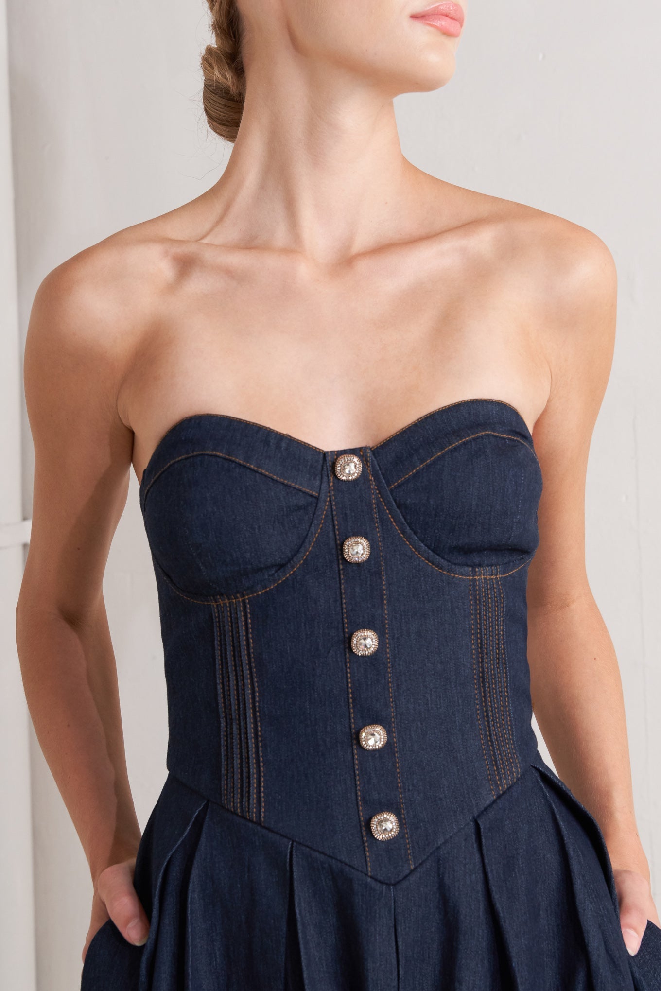 Urban Corset Denim Midi Dress L FREEMARKET Dark Denim / M