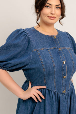 MIDDAY IN BLUE DENIM MIDI DRESS