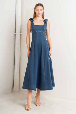 JUST MY TYPE DENIM MIDI DRESS