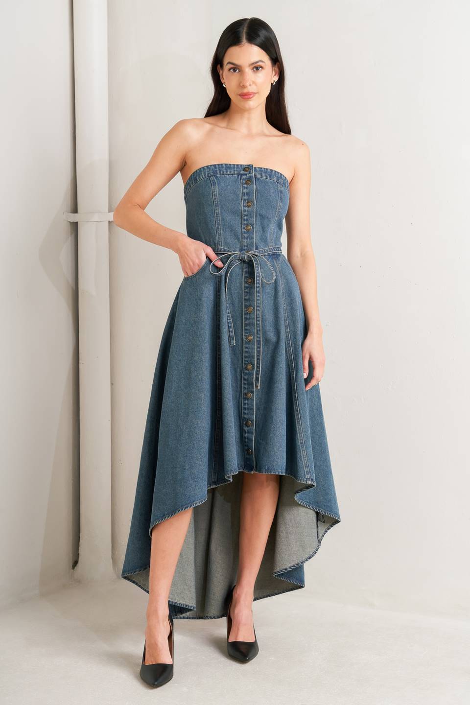 Midnight Volume Denim Midi Dress MEDIUM INDIGO / L