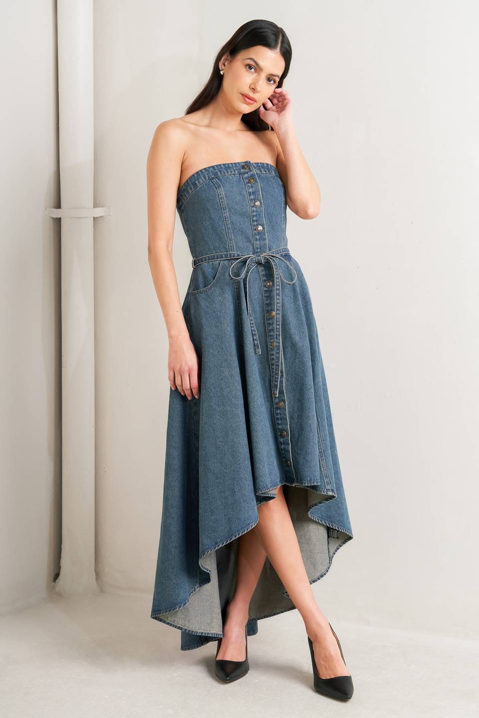 Midnight Volume Denim Midi Dress MEDIUM INDIGO / L
