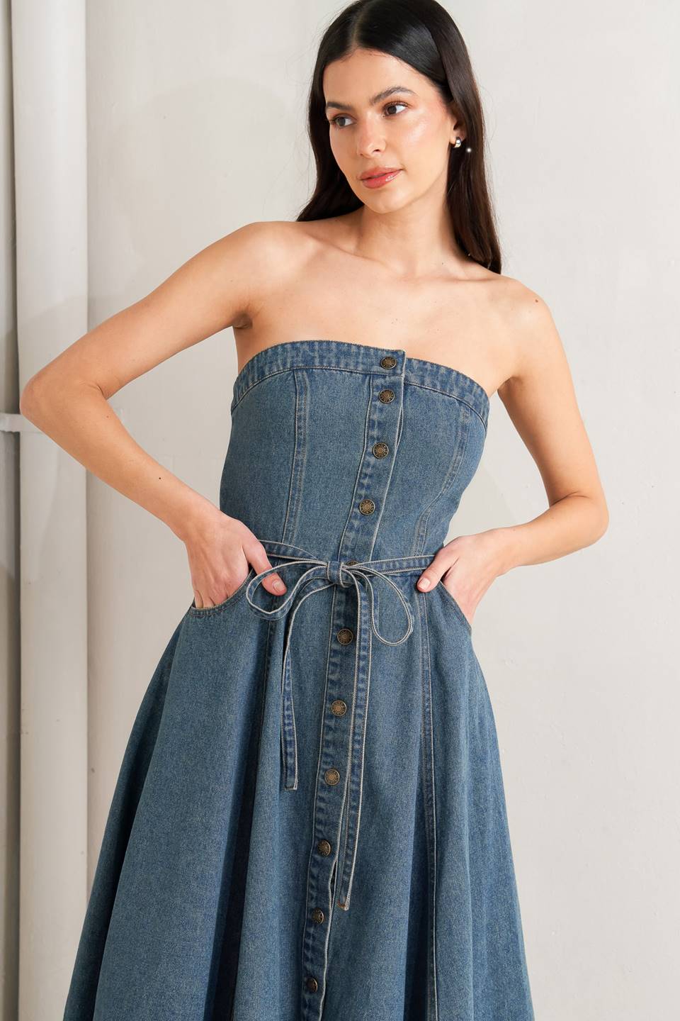 volume midi dress Midnight Volume Denim Midi Dress MEDIUM INDIGO / L