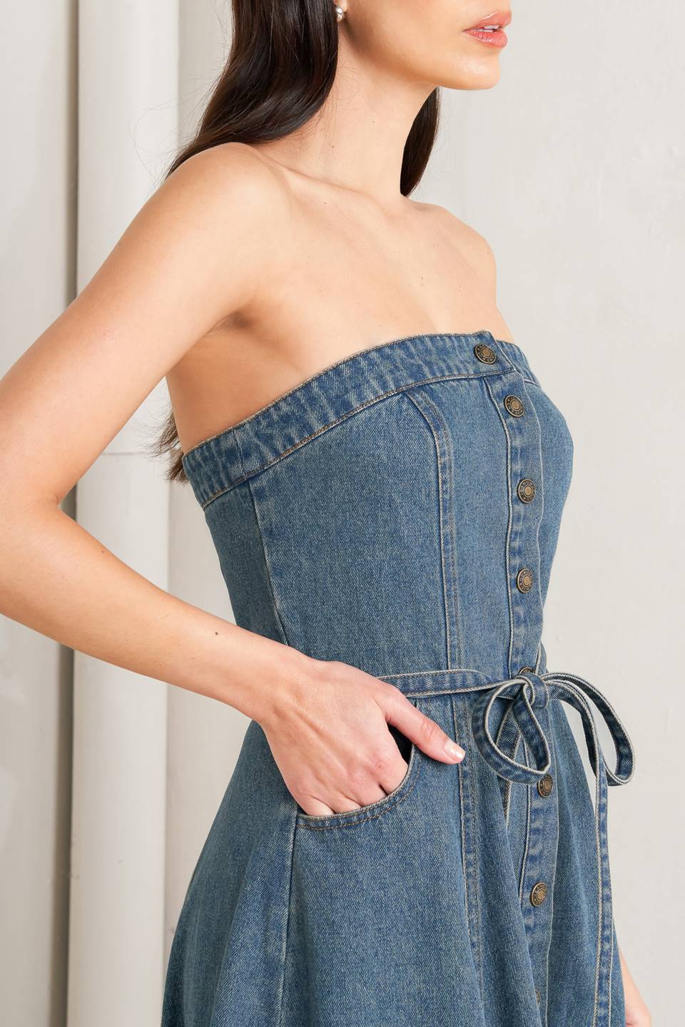 Midnight Volume Denim Midi Dress MEDIUM INDIGO / L