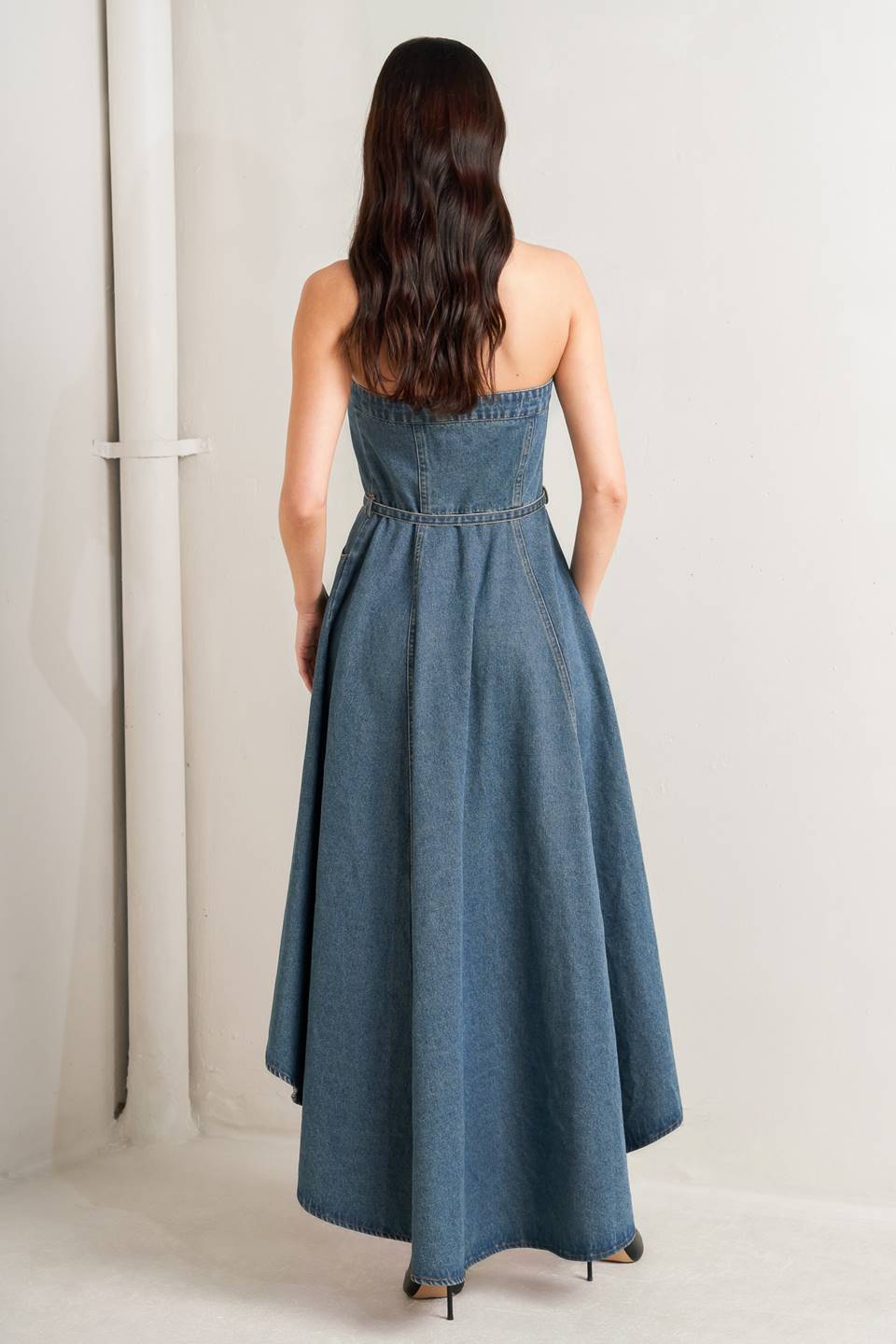 volume midi dress Midnight Volume Denim Midi Dress MEDIUM INDIGO / L