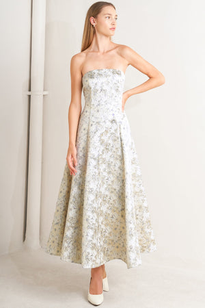 PASTEL BLOOM WOVEN JACQUARD MIDI DRESS