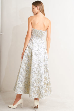 PASTEL BLOOM WOVEN JACQUARD MIDI DRESS