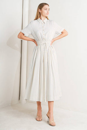 SUNDAY STRIPE WOVEN MIDI DRESS