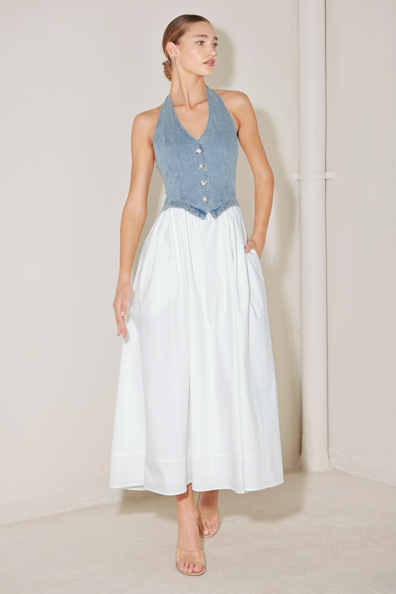 CITY TO COAST WOVEN MIDI DRESS