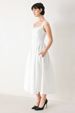 Echo in White Woven Midi Dress