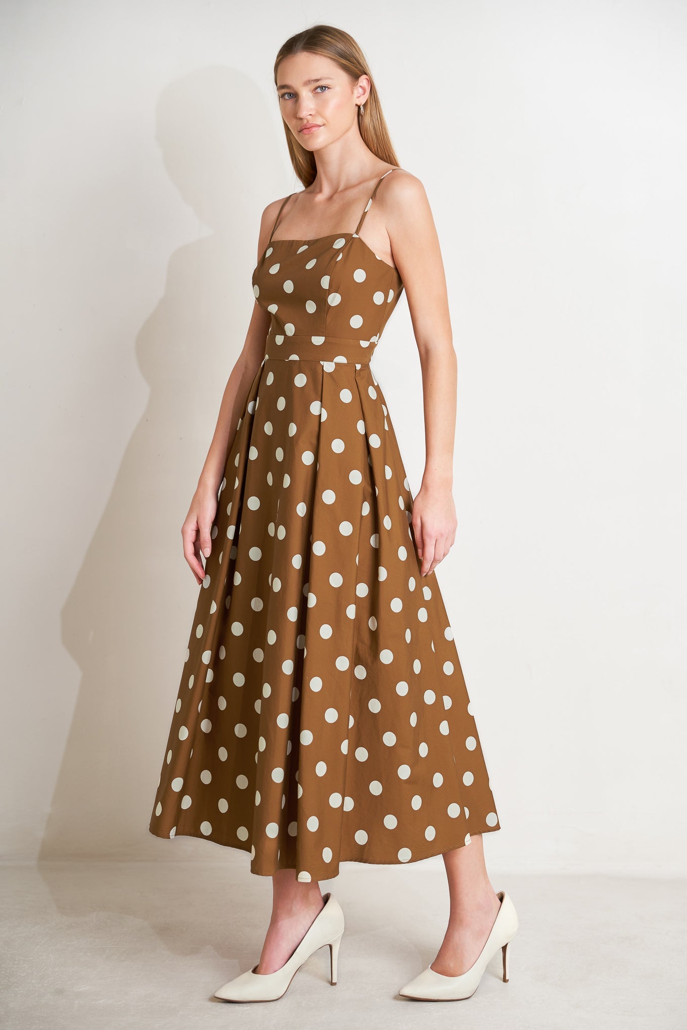 ESPRESSO DOT DREAM WOVEN MIDI DRESS