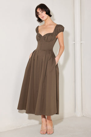 MOCHA MUSE MOMENT WOVEN MIDI DRESS