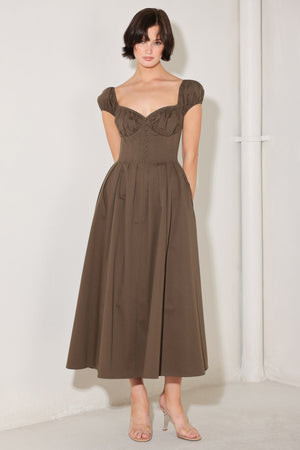 MOCHA MUSE MOMENT WOVEN MIDI DRESS