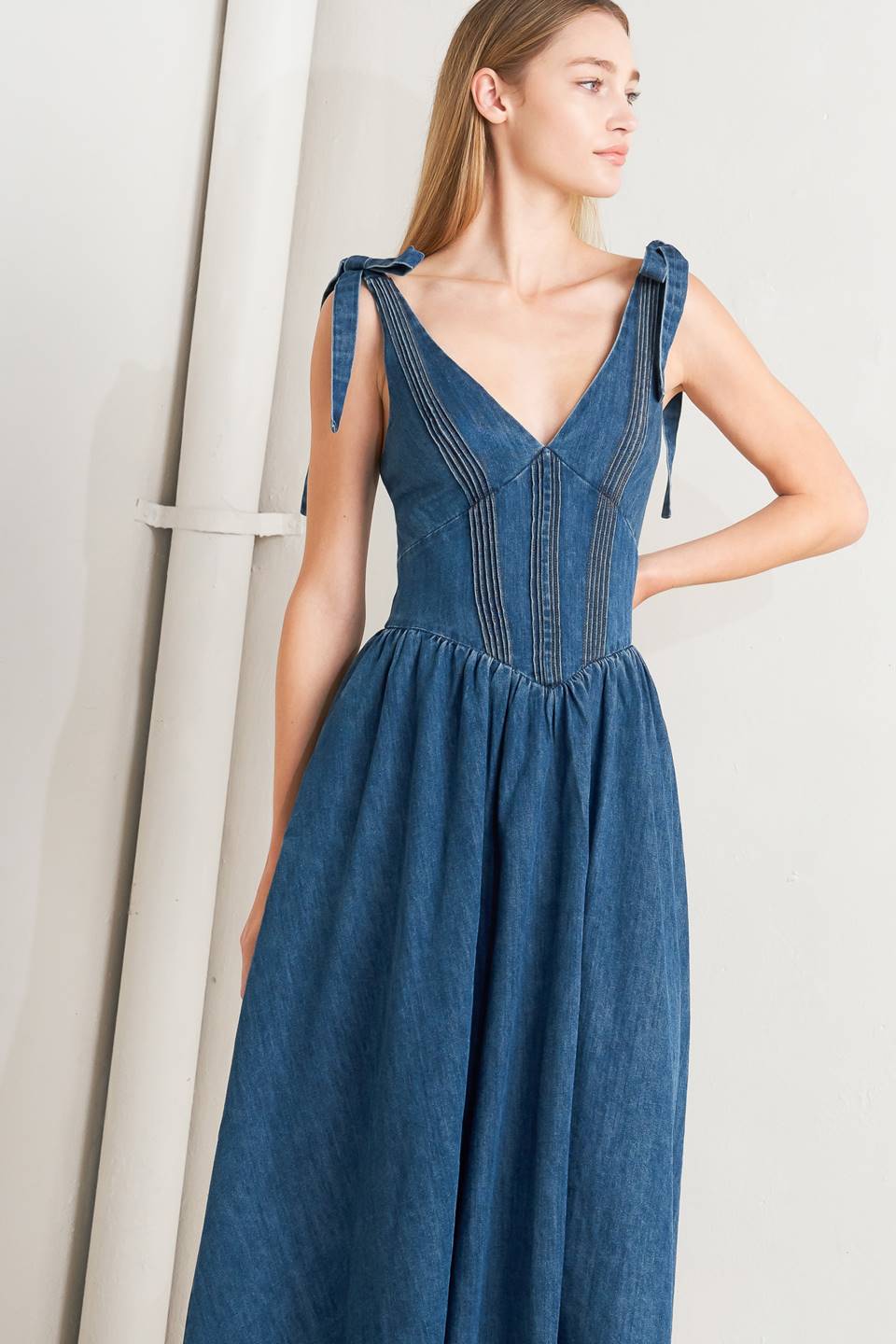 BLUE BALLET DENIM MIDI DRESS