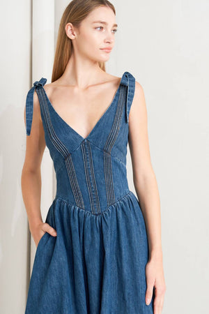 BLUE BALLET DENIM MIDI DRESS