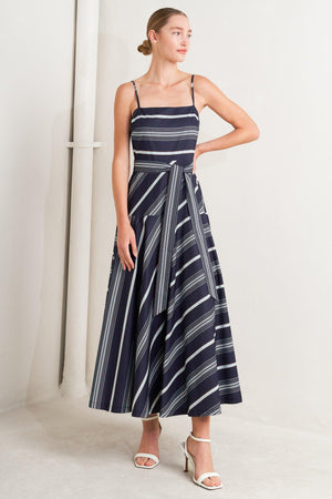 Sweet Escape Stripe Woven Midi Dress - Navy or Tomato Red