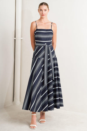 Sweet Escape Stripe Woven Midi Dress - Navy or Tomato Red