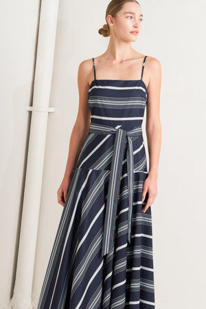 Sweet Escape Stripe Woven Midi Dress - Navy or Tomato Red