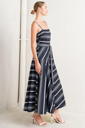 Sweet Escape Stripe Woven Midi Dress - Navy or Tomato Red