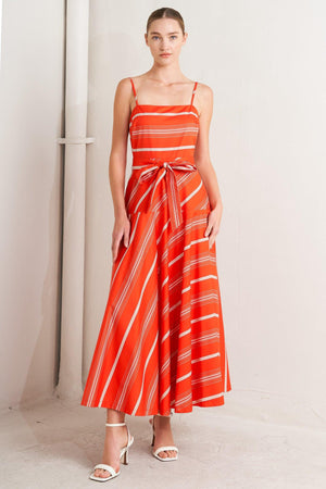 Sweet Escape Stripe Woven Midi Dress - Navy or Tomato Red