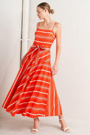 Sweet Escape Stripe Woven Midi Dress - Navy or Tomato Red