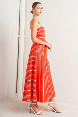 Sweet Escape Stripe Woven Midi Dress - Navy or Tomato Red