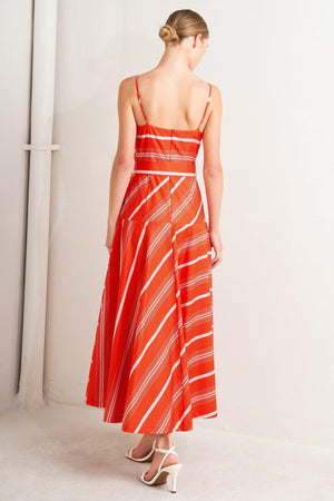 Sweet Escape Stripe Woven Midi Dress - Navy or Tomato Red