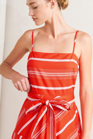 Sweet Escape Stripe Woven Midi Dress - Navy or Tomato Red