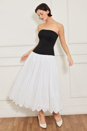 SOFT SPOKEN BEAUTY KNIT WOVEN MIDI DRESS