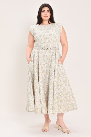 STATEMENT IN IVORY WOVEN MIDI DRESS