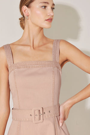 Elevated Neutral Blush Woven Midi Dress