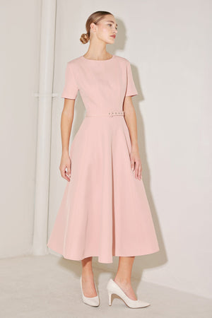 SPRING ICON PINK WOVEN MIDI DRESS