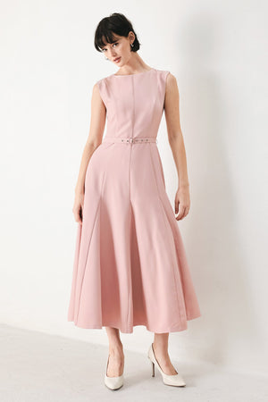 CALM AFTERGLOW BLUSH WOVEN MIDI DRESS