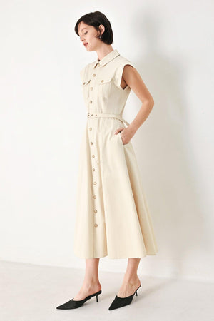Neutral Command Woven Shirt Dress