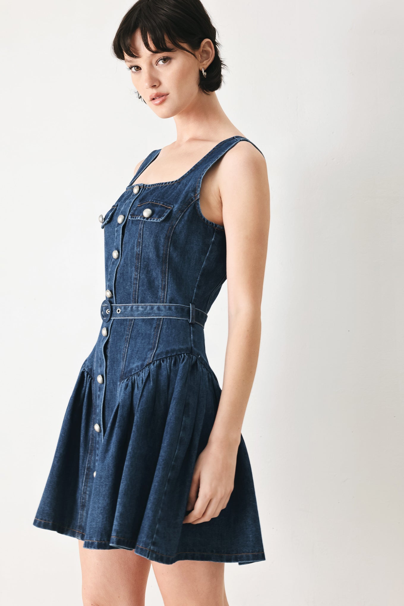luisa belted denim mini dress BABY BLUE LOVE DENIM MINI DRESS L FLYING TOMATO INDIGO / L