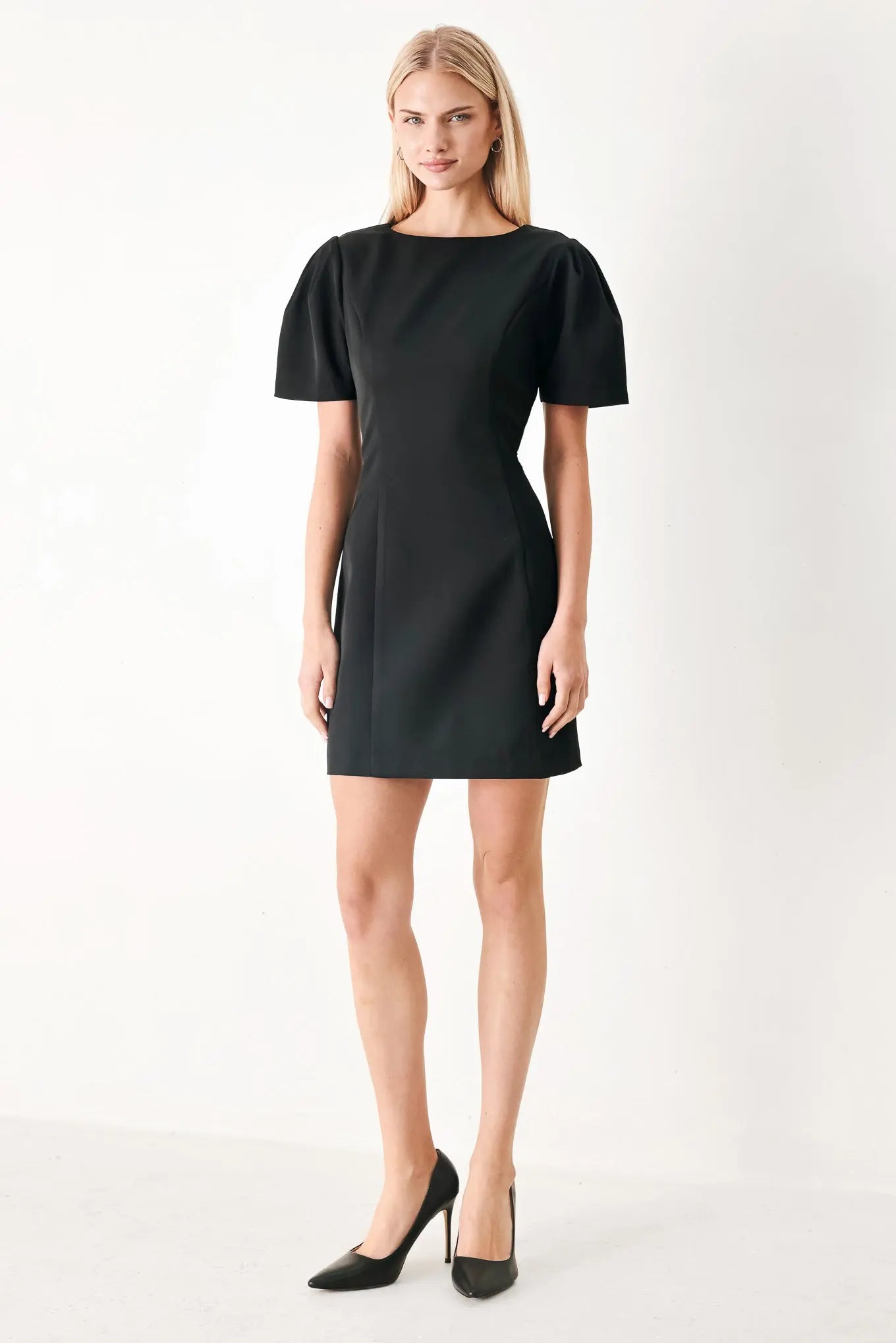 Black woven mini dress for a cocktail wedding