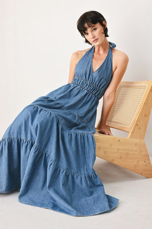 OCEAN SKY DENIM MIDI DRESS