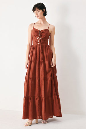 Terracotta Sunset Woven Maxi Dress
