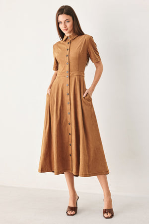 DARLING CAME FAUX SUEDE MIDI SHIRT DRESS