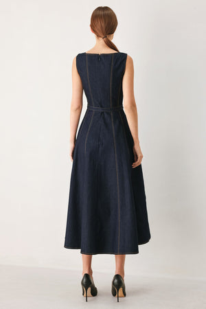 TAILORED STITCH DENIM MIDI DRESS