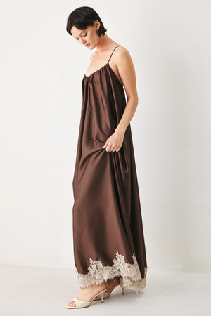 TRUFFLE DREAM WOVEN MIDI SLIP DRESS