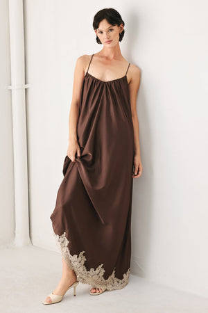TRUFFLE DREAM WOVEN MIDI SLIP DRESS