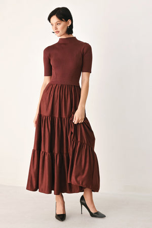 AUTUMN LOVE STORY TIERED MIDI DRESS