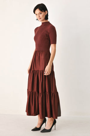 AUTUMN LOVE STORY TIERED MIDI DRESS